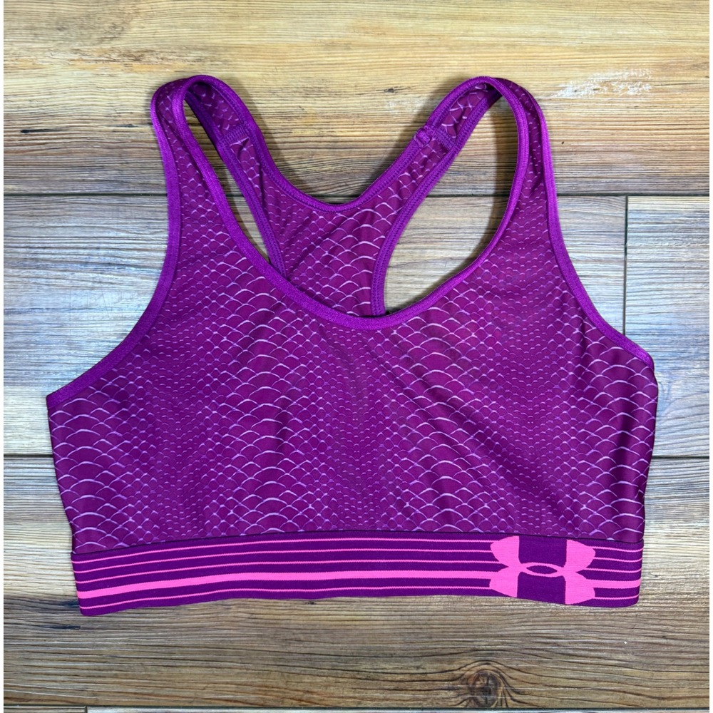 Under Armour HeatGear Purple Pink Scale Pattern Racerback Sports Bra Medium